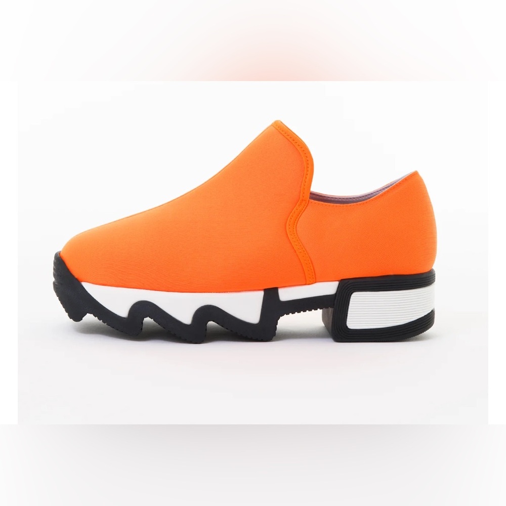 iRi WES I Neon Orange Low Top Vegan Platform Sneakers Neoprene Chunky Shoes - Picture 2 of 15